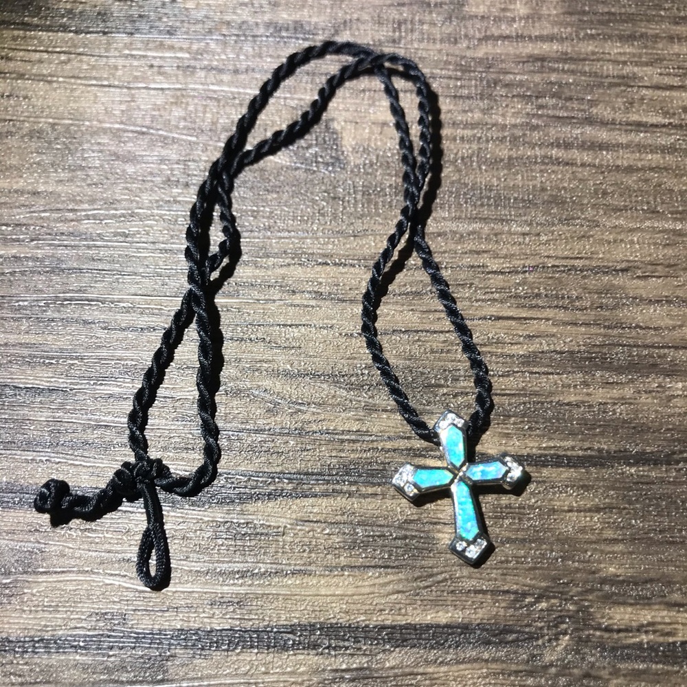 Sterling AK Opal Inlay Cross